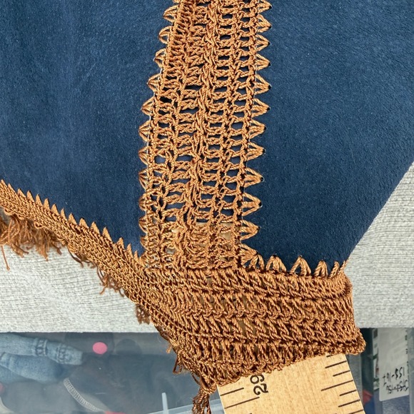 Vintage Lew Magram Suede Skirt Set Women 14 Blue Crochet Fringe Boho Western - Picture 13 of 16